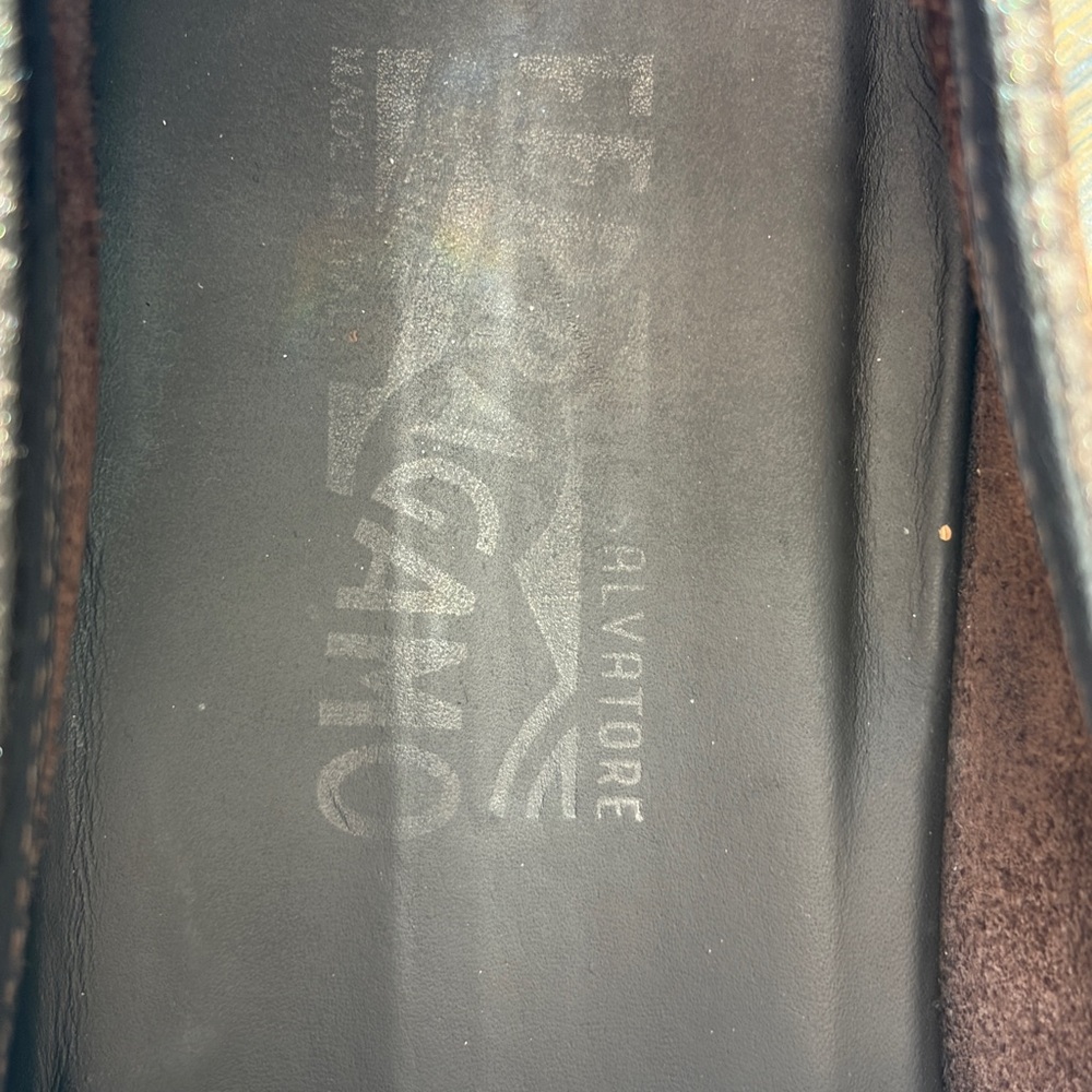 Men's Ferragamo Grandioso Pebble Leather Leather Bit Loafers, Brown 12 EE - Picture 7 of 8